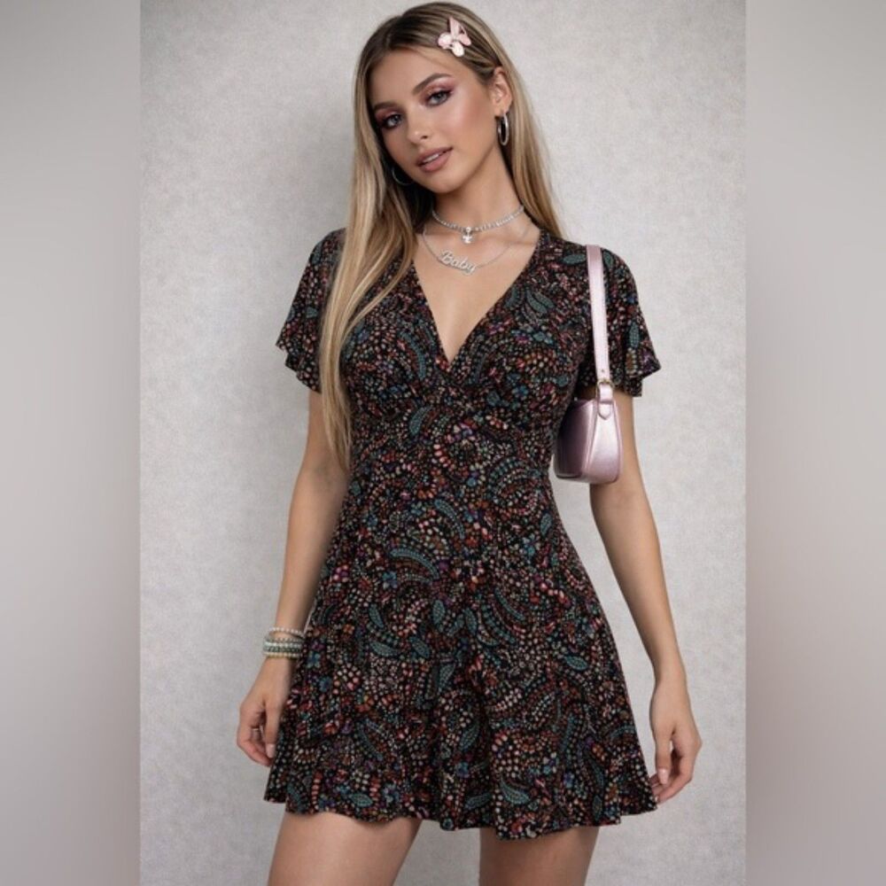 Vintage Funhouse Babydoll Fairy Dress Floral Paisley Colorful Small USA Made